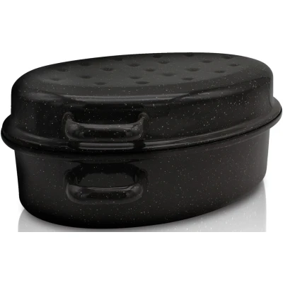 Abbildung von Krüger Gansbräter in schwarz/weiß gesprenkelt, Emaille, 42 cm