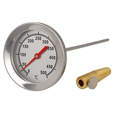 Abbildung von Lantelme 500C Grad Thermometer Edelstahl mit 30cm Sonde und Messing Konus zur Befestigung Garraum Temperaturmessung für Holzbackofen Pizzaofen Ofen Backofen Grill Smoker BBQ (30cm Sonde)