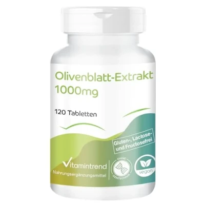 Abbildung von Olivenblattextrakt 1000mg 120 vegane Tabletten ! 4 MONATS VORRAT Hochdosiert 20% Oleuropein Vitamintrend®