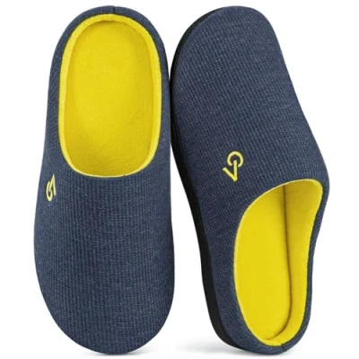 Abbildung von VeraCosy Herren Zweifarbige Hausschuhe Memory Schaum Pantoffeln, Blau/Mais, 44/45 EU