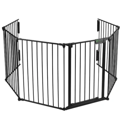 Abbildung von VOUNOT Kaminschutzgitter 360cm Metall, Türschutzgitter für Kinder Sicherung, Absperrgitter Hund, Ofenschutzgitter Faltbar, 6 Elemente inkl. Sicherheitstür, mit Montagesatz, Schwarz