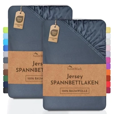 Abbildung von NatureMark 2er Pack Kinder Jersey Spannbettlaken, Spannbetttuch 100% Baumwolle in vielen Größen und Farben MARKENQUALITÄT ÖKOTEX Standard 100 70x140 cm anthrazit grau