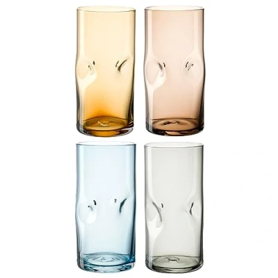 Abbildung von Leonardo Vesuvio Longdrinkglas Set 4 teilig Becher aus hochwertigem Glas in organischer Form Inhalt 330 ml Handgemacht Spülmaschinengeeignet Trinkgläser unterschiedlichen Farben, 077380