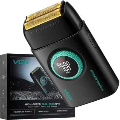 Abbildung von VGR 378 Folienrasierer für Männer, Dreifacher Scherfolie Rasierapparat, Kabelloser Elektrorasierer Rasierer Herren Zero Gap Skin, 9000 U/min, LED Display (Schwarz)
