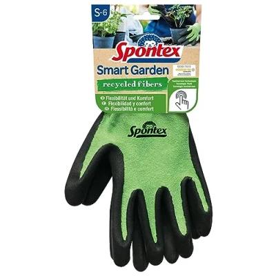 Abbildung von Spontex Smart Garden Gartenhandschuhe, Touchscreen kompatibel, aus recycelten PET Flaschen, mit Nitrilbeschichtung, Größe S, 1 Paar