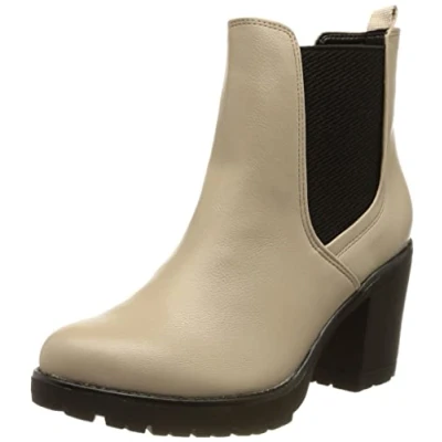 Abbildung von MARCO TOZZI Damen Chelsea Boots aus Kunstleder mit Absatz, Beige (Ivory Comb.), 40
