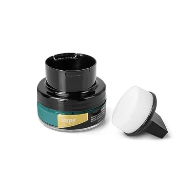 Abbildung von Kaps Professional Schuhpflege Delicate Cream mit Schaumaplikator Schuhcreme &amp; Pflegemittel zur Reinigung und Auffrischung von Naturleder Synthetik (50ml) (165 Türkis)