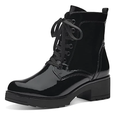 Abbildung von MARCO TOZZI Damen Stiefeletten zum Schnüren aus Kunstleder Blockabsatz, Schwarz (Black Patent), 36