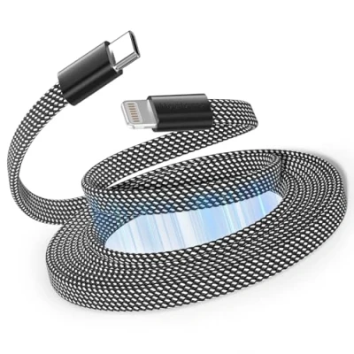 Abbildung von Magtame Magnetic USB C to Lightning Kabel für Phone 1.5M, Coiled Ladegerät Schnellladung MFi zertifiziert, flaches einziehbares geflochten Kompatibel mit 14 13 12 11 Pro Max XR XS X