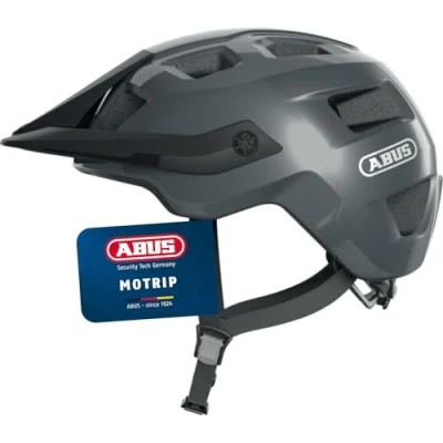 Abbildung von ABUS MTB Helm MoTrip robuster Fahrradhelm mit höhenverstellbarem Schirm für Mountainbiker individuelle Passform Unisex Grau Glänzend, L