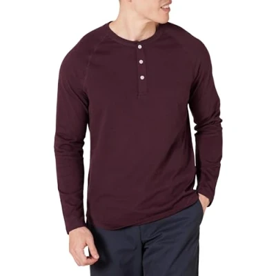 Abbildung von Amazon Essentials Herren Langärmeliges Henley Shirt, Schmale Passform, Burgunderrot, S