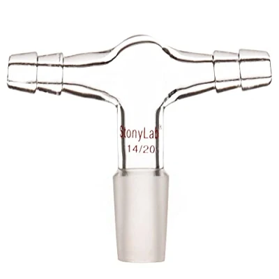 Abbildung von stonylab Glas Doppelschlauch Einlassadapter, Borosilikatglas T förmiger Vakuum/Inertgasadapter mit Zwei 3/8 Zoll Schlauchanschlüssen und 14/20 Innenverbindung