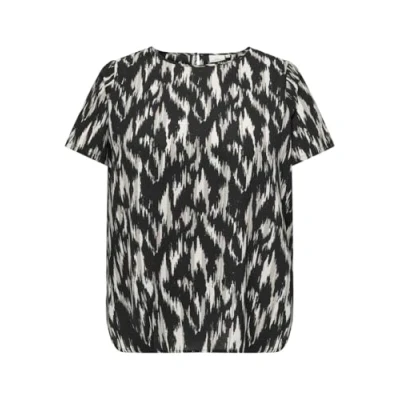 Abbildung von ONLY Carmakoma Damen Kurzarm Bluse Große Größen Design Muster Shirt Curvy Plus Big Size Übergröße, Farben:Grau, Größe:46