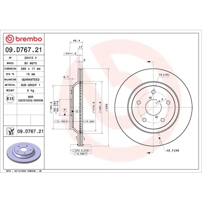 Abbildung von BREMBO 09.D767.21 Bremsscheibe 285 17 5 innenbelüftet beschichtet mit Schrauben