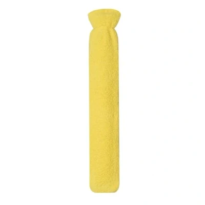 Abbildung von Premium Schlauch Wärmflasche mit kuschligem Teddy Fell Bezug, Wärmeflasche, Bettflasche. 77cm x13cm (Gelb)