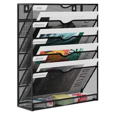 Abbildung von EasyPAG 6 Fächer Metall A4 Zeitschriftenhalter Wand Zeitschriften Wandhalter Aktenablage Dokumentenhalter Hängend Magazin Organizer Flyerständer Prospektspender,Schwarz