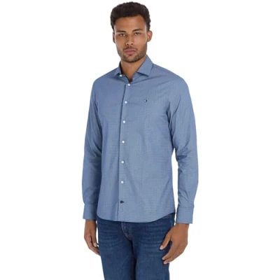 Abbildung von Tommy Hilfiger Herren Hemd Print Langarm, Blau (Th Dark Navy/Th Light Blue), 38