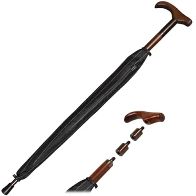 Abbildung von iX brella Stützschirm höhenverstellbar mit Holzgriff Nadelstreifen schwarz