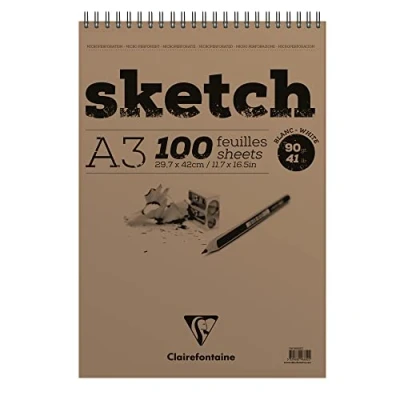 Abbildung von Clairefontaine 96602C Skizzenblock Sketch (100 Blatt, DIN A3, 29,7 x 42 cm, Spiral, mikroperforiert, 90 g) weiß