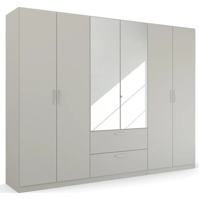 Abbildung von Rauch Möbel Pure by Quadra Spin Schrank Drehtürenschrank, Grau, 6 trg. mit Spiegel, inkl. 3 Kleiderstangen, Einlegeböden, 2 Schubkästen, BxHxT 271x210x54 cm