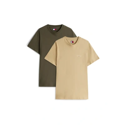 Abbildung von Tommy Jeans Herren 2er Pack T Shirts Kurzarm Linear Chest Rundhalsausschnitt, Mehrfarbig (Fatigue Green/Relic Tan), XS