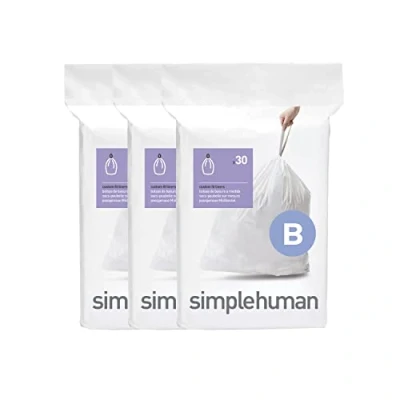 Abbildung von simplehuman CW0251 Code B passgenaue Müllbeutel, 6 Liter, 3 x Packung mit 30 (90 Stück), weißer Kunststoff