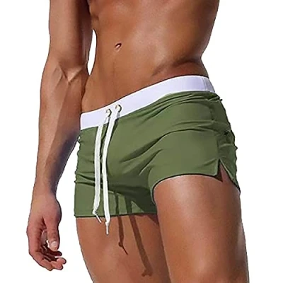 Abbildung von Badeshorts für Herren Badehose Kurz Badehosen Männer Eng Schwimmhose Boxer Badepants Wassersport Kurze Hose Schnelltrocknende Strandshorts mit Reissverschluss (EU S/Tag M, Grün_A)