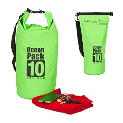Abbildung von Relaxdays Ocean Pack 10 L, wasserdichter Dry Bag, ultraleichter Trockensack f. Kajak, Segeln, Rafting, Skifahren, grün