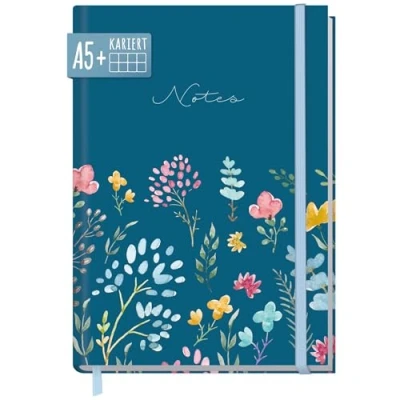 Abbildung von paper&amp;you® Notizbuch A5+ kariert mit Gummiband [Happy Flower] 156 Seiten, 78 Blatt als Bullet Journal, Tagebuch, Notizheft nachhaltig &amp; klimafreundlich