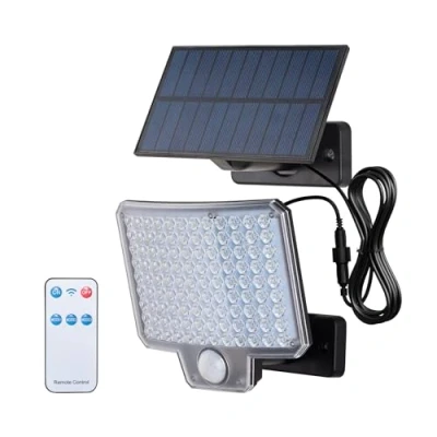 Abbildung von GRIFEMA GD201 Solarlampen für Außen mit Bewegungsmelder, 108 LED, IP65 Wasserdichte, 3 Modi Solarleuchte, 120Beleuchtungswinkel, Solar Wandleuchte Fernbedienung, Garten, Garage