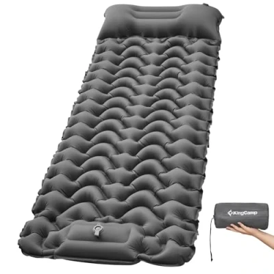 Abbildung von KingCamp Camping Isomatte Selbstaufblasend mit Fußpumpe, Luftmatratze 1 Personen integrierten Kopfkissen Outdoor Ultraleichte Matratze kleines Packmass, für Strand, Wandern, Trekking,Zelt