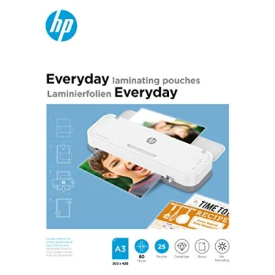 Abbildung von HP Everyday Laminierfolien, DIN A3, 80 Micron, glänzend, transparent, zum Heißlaminieren, 25 Stück, 9152