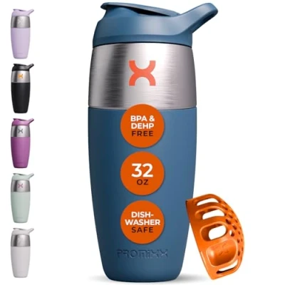 Abbildung von Promixx Pursuit Shaker Flasche einwandige Edelstahl Protein Bottle, super glatte Shakes, 950ml, Mitternachtsblau