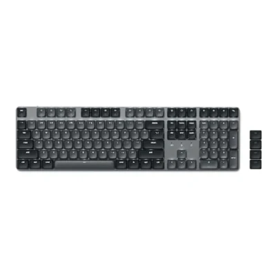 Abbildung von SATECHI SM3 Mechanische Tastatur, 108 Tasten Volltastatur mit weißer LED Hintergrundbeleuchtung, Kabelgebundene und Bluetooth Tastatur für Mac Windows Dunkelgrau/Grau US eng. Layout QWERTY