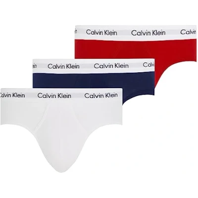 Abbildung von Calvin Klein Herren 3er Pack Unterhosen Hip Briefs Baumwolle mit Stretch, Mehrfarbig (White/Red Ginger/Pyro Blue), M