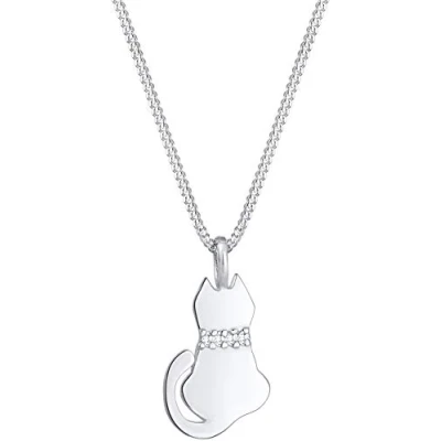 Abbildung von Nenalina Damen Halskette und Katzen Anhänger mit weißen Zirkonia Steinen in 925 Sterling Silber, Kette für Frauen, Silberkette Länge 45cm, 0102411419_45
