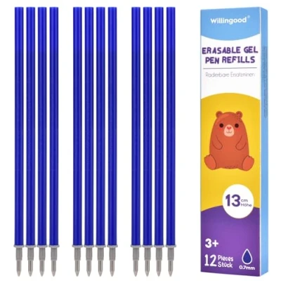 Abbildung von Willingood 12x Radierbarer Ersatzminen Blau Kompatibel Mit Legami Einfach zu radieren Stiftspitze 0,7mm,Höhe 13 cm