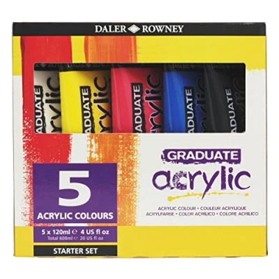 Abbildung von Daler Rowney GRADUATE Acrylic, Acrylfarbe in Studenten Qualität, Starterset mit 5 x 120 ml mehrfarbig