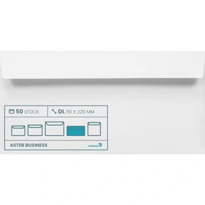 Abbildung von Netuno 50 Umschläge weiß DIN lang 110 x 220 mm 120g Aster Business Briefumschläge DL ohne Fenster haftklebend Geschäftsumschläge Premium Papier Briefkuverts Briefhüllen elegant