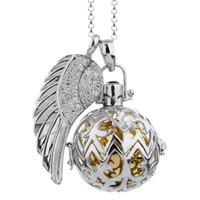 Abbildung von Nenalina Silber Halskette mit Engelsflüsterer Anhänger inkl. Klangkugel und Engel Flügel Damen Collier Schmuck Kettenanhänger Länge 80cm 925 Sterling EFS 009