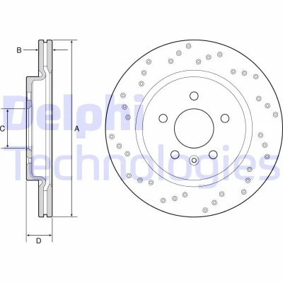 Abbildung von DELPHI BG4923C Bremsscheibe 315 23 5 Belüftet beschichtet unbehandelt ohne Radlager, ABS Sensorring OPEL: Astra J GTC