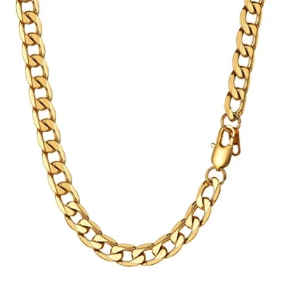 Abbildung von PROSTEEL Herren Halskette Edelstahl Panzerkette 9mm Breite schwer Glieder Link Gliederkette Hip Hop Kette, 55CM lang, Gold