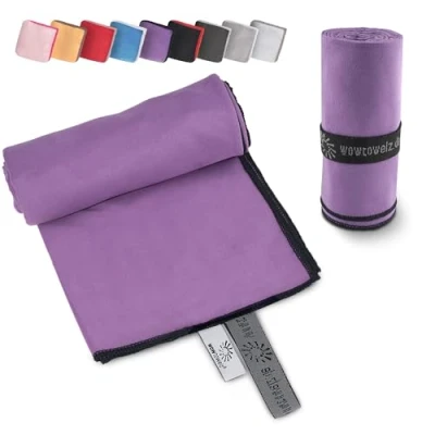 Abbildung von Wowtowelz kompaktes Mikrofaser Handtuch, Reisehandtuch, Sport Fitnesshandtuch, Strand Badetuch, leicht u. schnelltrocknend, (Lila, 90 x60 cm)
