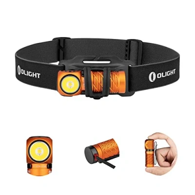 Abbildung von OLIGHT Perun 2 Mini LED Stirnlampe 1100 Lumen 150 Meter, USB Wiederaufladbare EDC Taschenlampe mit Rotlicht, 5 Lichtmodi Wasserdichte Kopflamp Stirnband für Campen, Laufen, Notfälle Orange
