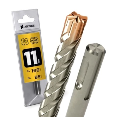 Abbildung von SDS Plus Hammerbohrer 4X Schneiden PGM Ø 11.0mm x 95mm AMBOSS Werkzeuge Crusher 4 HM Betonbohrer Hartmetall Profi Bohrer 11.0 mm 95 Steinbohrer Stahlbeton Mauerwerk Ziegel Kalksandstein