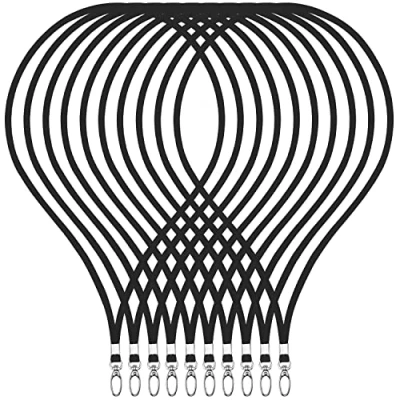 Abbildung von WEBBOMB 10 Stück Schlüsselband Lanyard 360 Umhängeband 5 Farben edel glänzend mit Karabiner für Zugangskarten Ausweishalter Büro ID Karte Fahrkartenhülle Schlüsselbänder Handy Band (schwarz)
