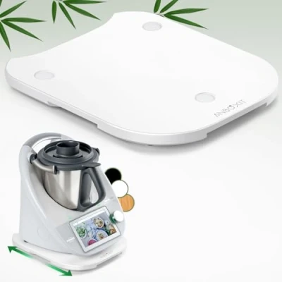 Abbildung von ANBOXIT Gleitbrett für Thermomix TM6/TM5, Brett mit Rollen, Leicht Gleitendes Bambus Rollbrett/Slider Weiß