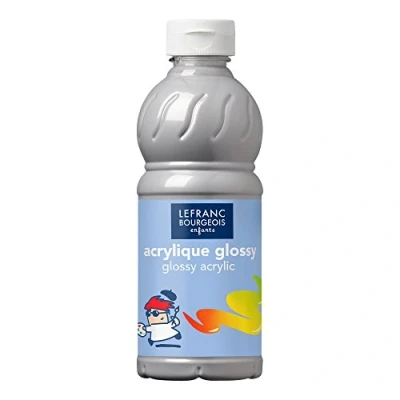 Abbildung von Lefranc Bourgeois 188369 Glossy Kinder Acrylfarbe, gebrauchsfertige flüssige glänzend und wasserfest, Ideal auf Papier, Karton, Holz, Gips, Metall, Plastik, 500ml Flasche Silber