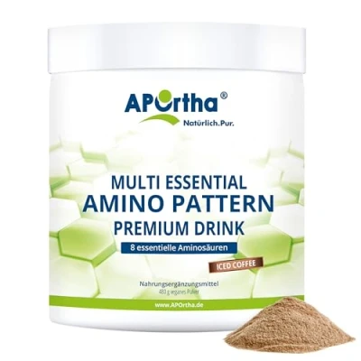 Abbildung von APOrtha® Multi essential Amino Pattern Premium Drink 480g Iced Coffee mit echtem Kaffee 8 essentiellen Aminosäuren nach Prof. Dr. Lucà Moretti für optimierte Eiweißversorgung komplex