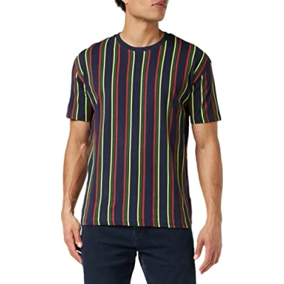 Abbildung von Urban Classics Tshirt Printed Oversized Retro Stripe TEE print, Herren, Größe: Medium, Midnightnavy/burnedred
